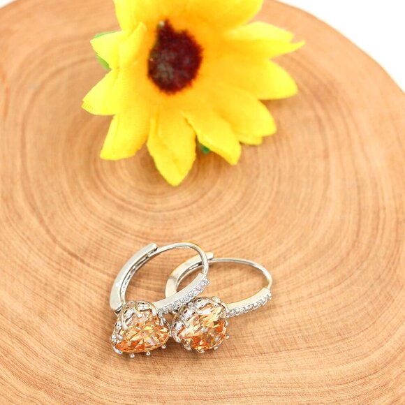 Rose Gold Plated Dangle Heart Earrings with Cubic Zirconia - Picture 4 of 8